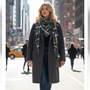 NWT Shanghai Shengda adult winter blanket scarf in green and white plaid.50"×50"